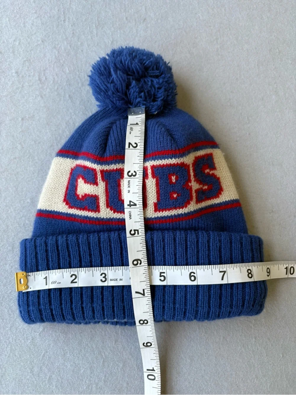 New Era Chicago Cubs Royal Blue Knit Pom Beanie with Red & White Accents